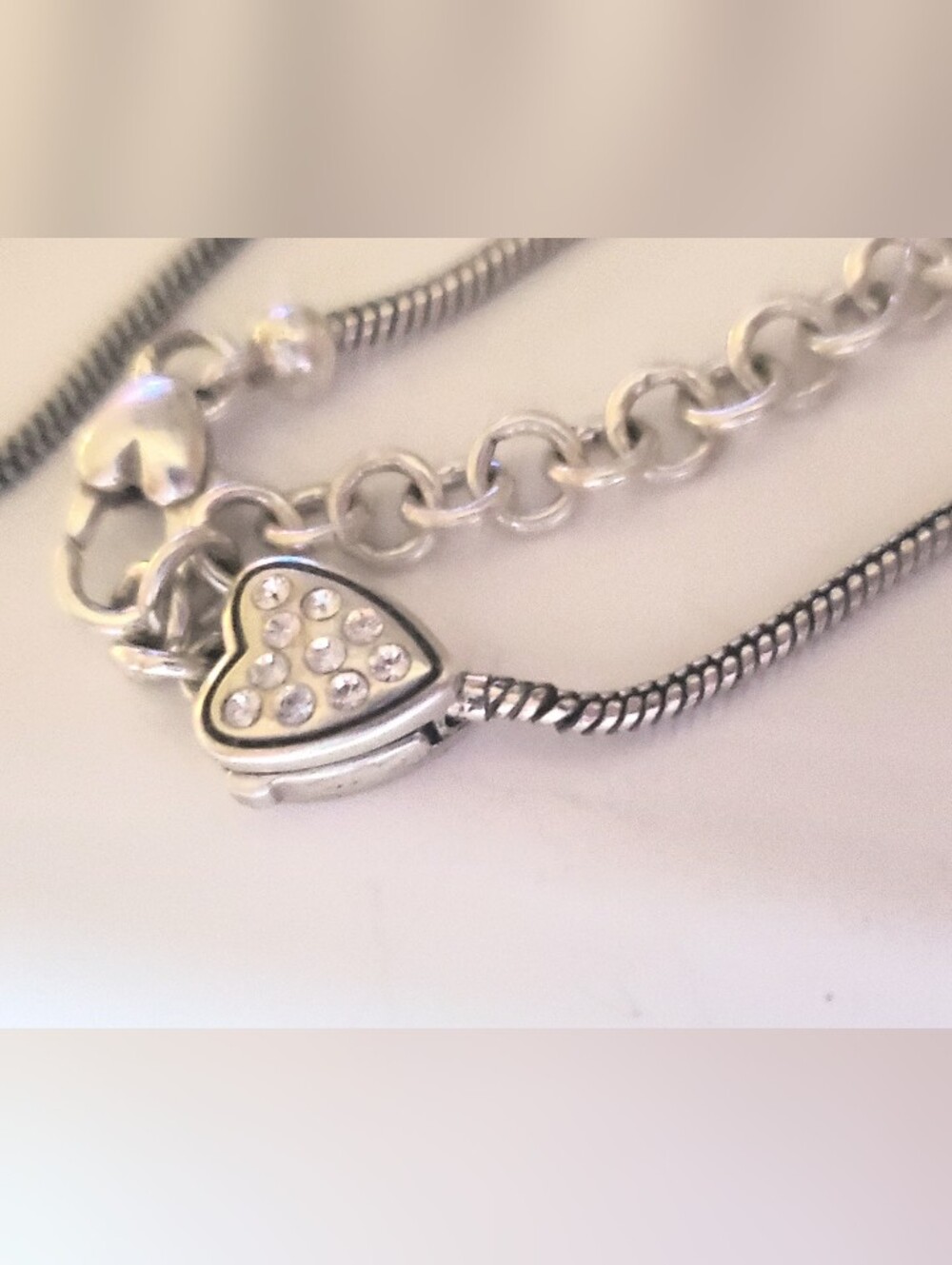 Brighton long add a charm Snake Necklace with Crystal embellished Heart Clasp